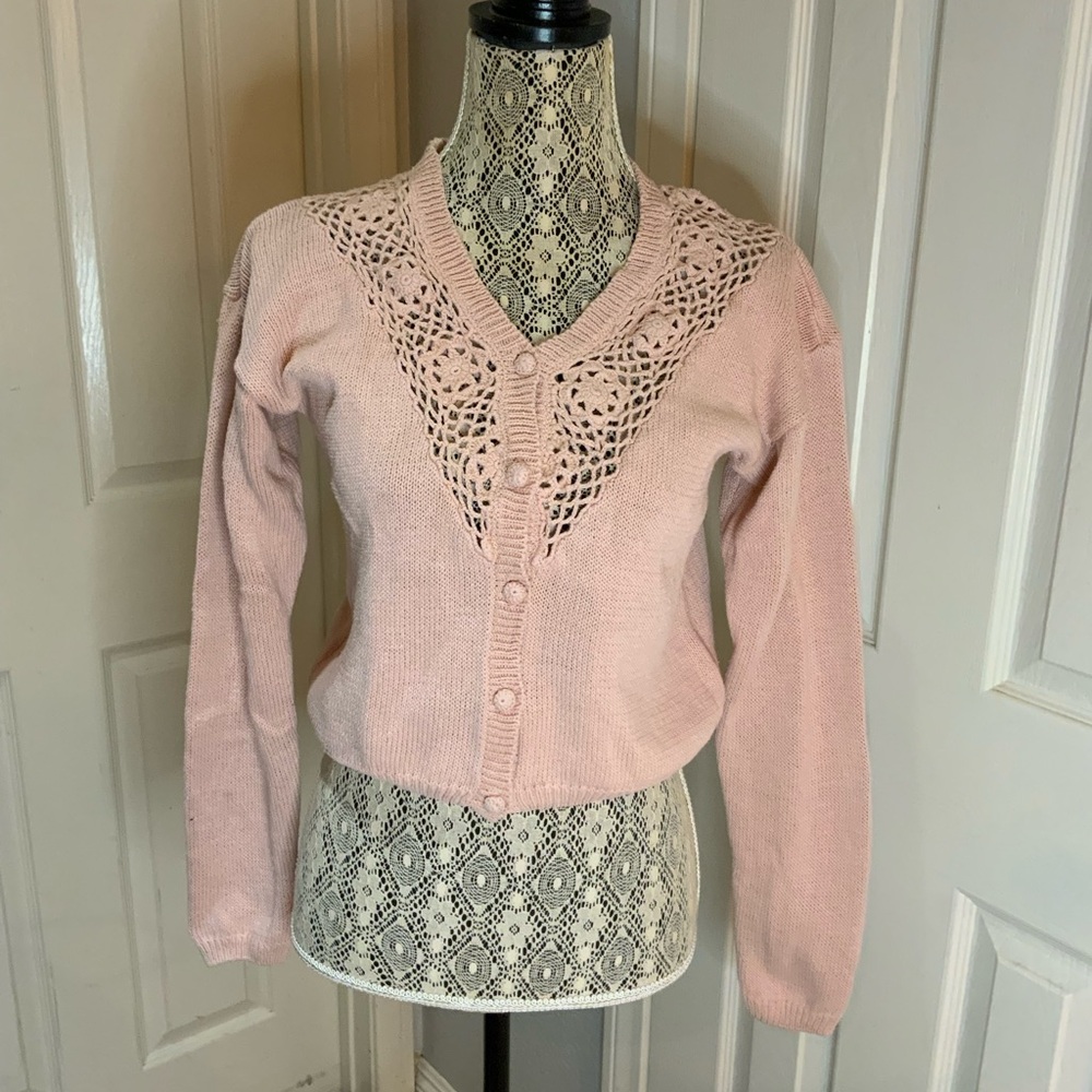 Vintage Cherry stix ltd pink cardigan size small